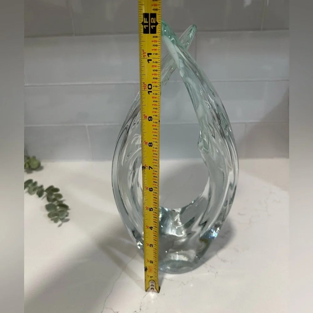 Modern Blown Glass Art Vase Clear And White Heavy 12” Vase